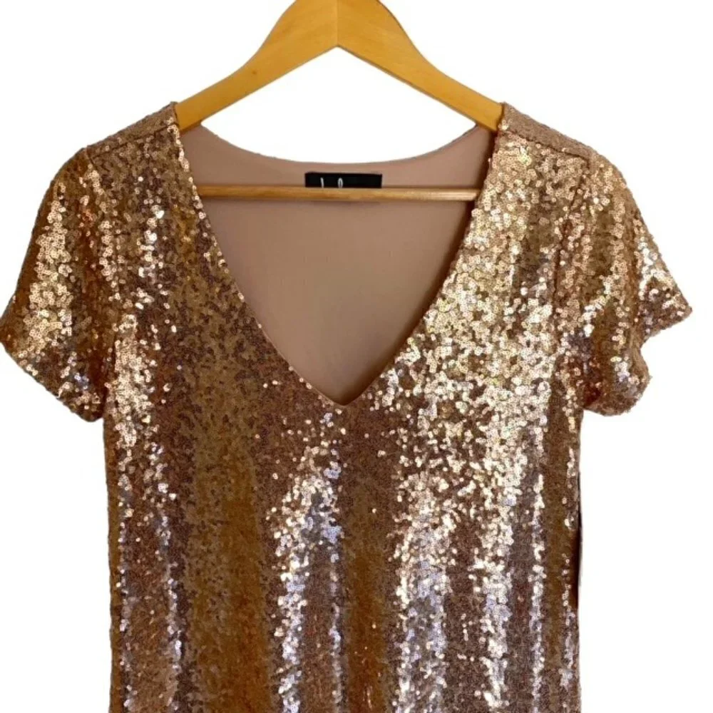 NWT LuLus Rose Gold Sequin Dress XSmall - Picture 5 of 6